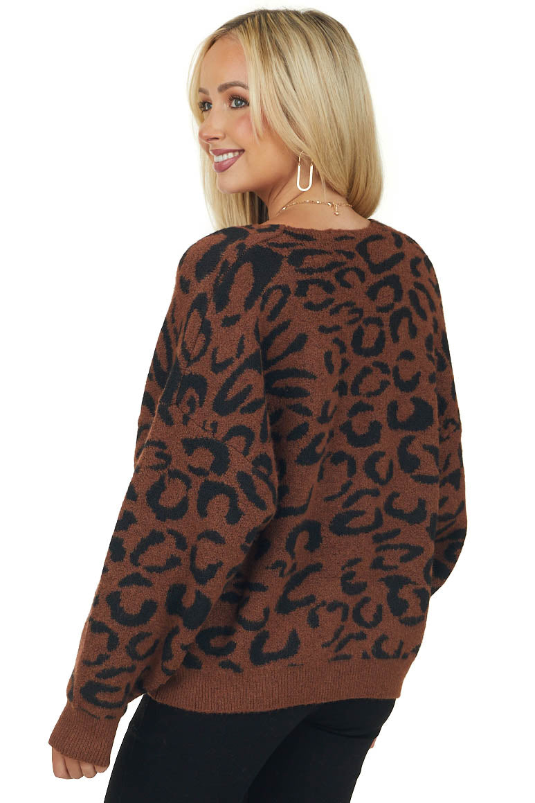 Spice Leopard Print Button Up Knit Cardigan