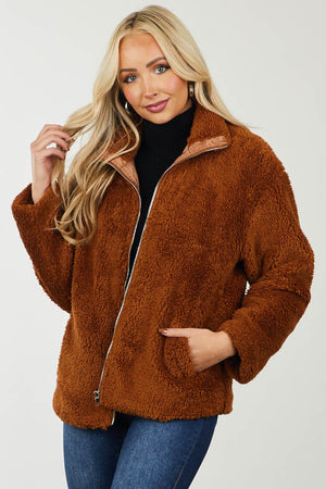 Spice Long Sleeve Zip Up Soft Sherpa Jacket