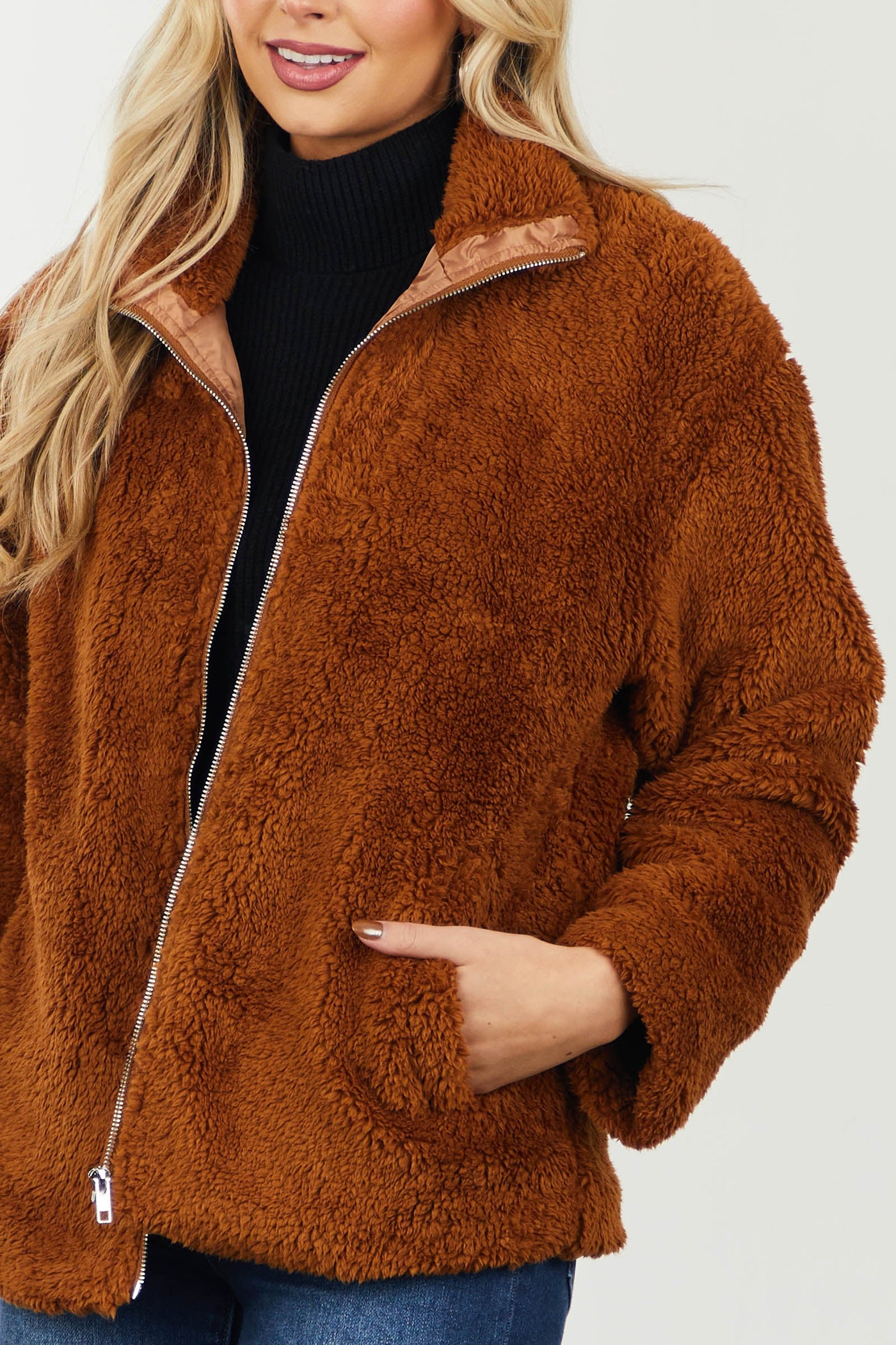 Spice Long Sleeve Zip Up Soft Sherpa Jacket