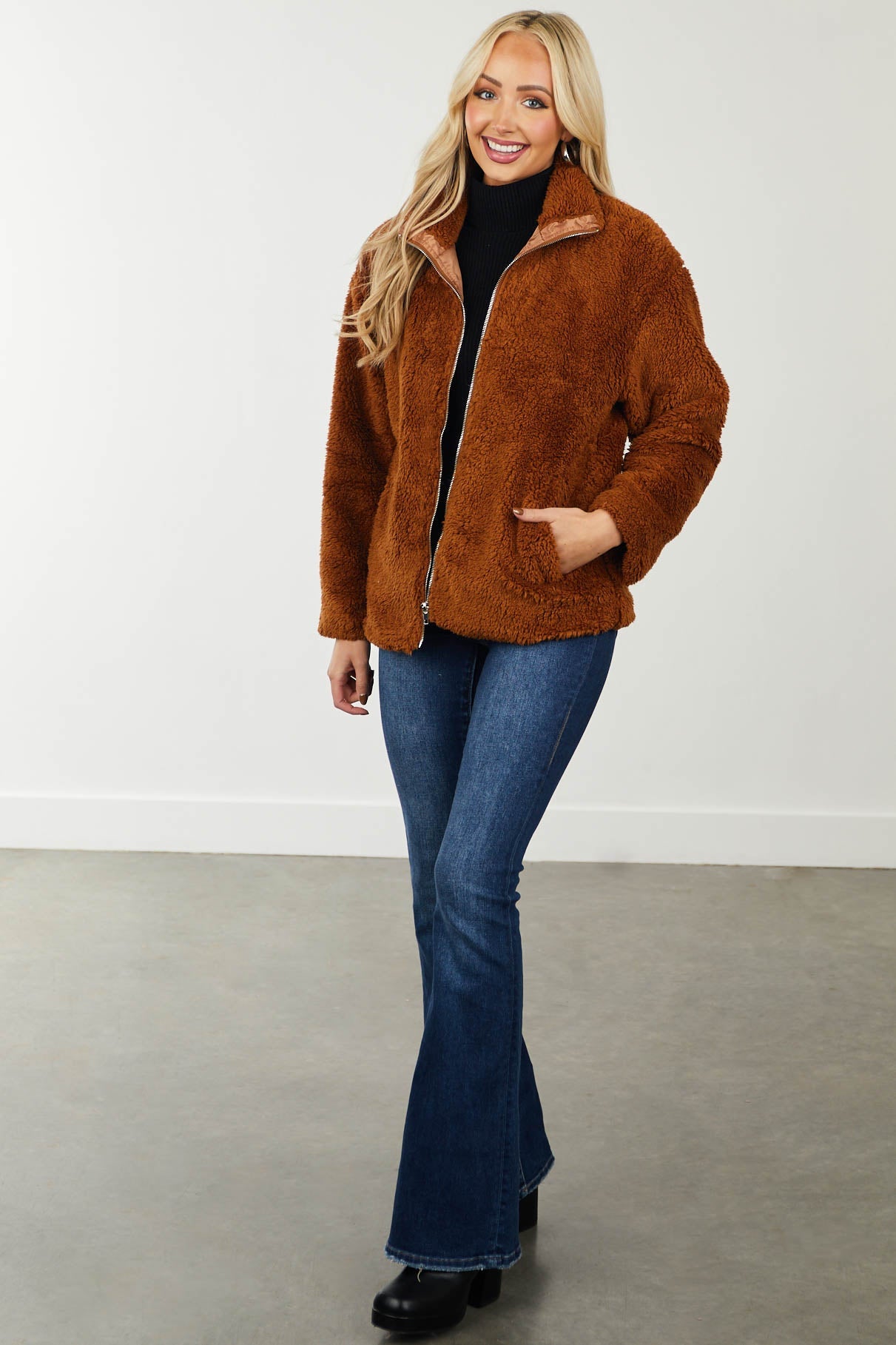 Spice Long Sleeve Zip Up Soft Sherpa Jacket