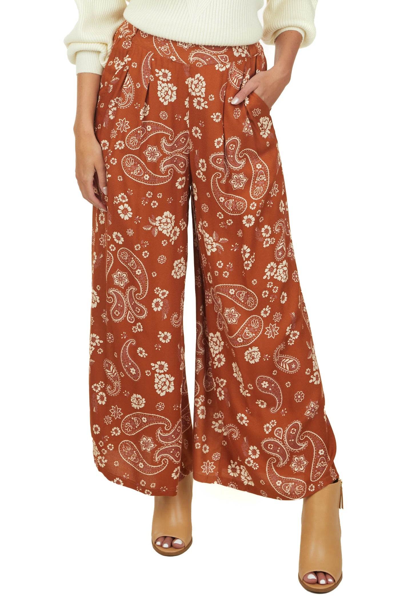Spice Paisley Floral Print Wide Leg Pants
