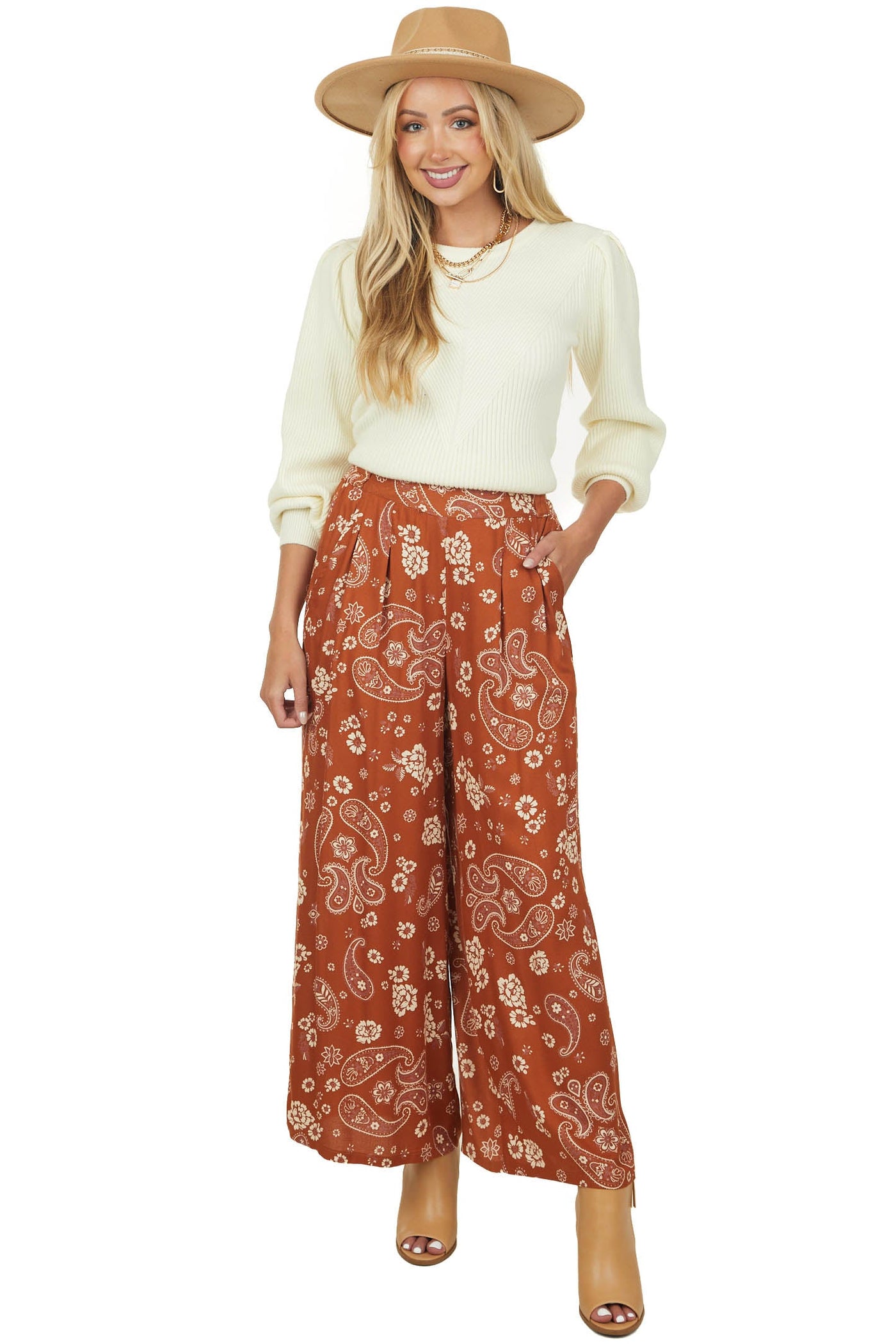 Spice Paisley Floral Print Wide Leg Pants