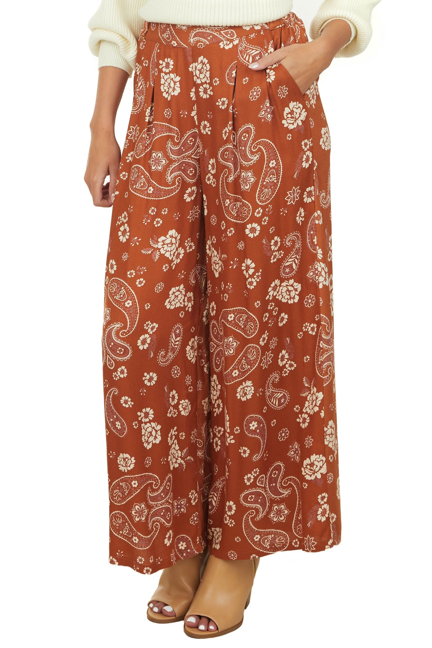 Spice Paisley Floral Print Wide Leg Pants