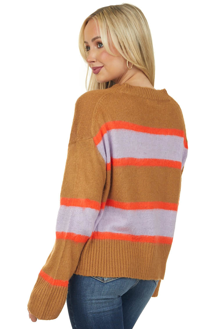 Spice Striped Colorblock Long Sleeve Knit Sweater