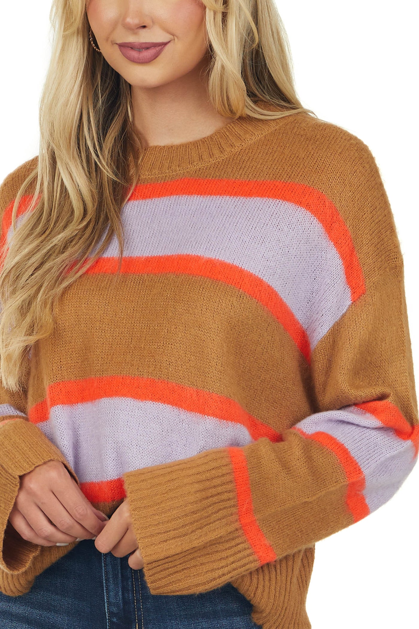 Spice Striped Colorblock Long Sleeve Knit Sweater