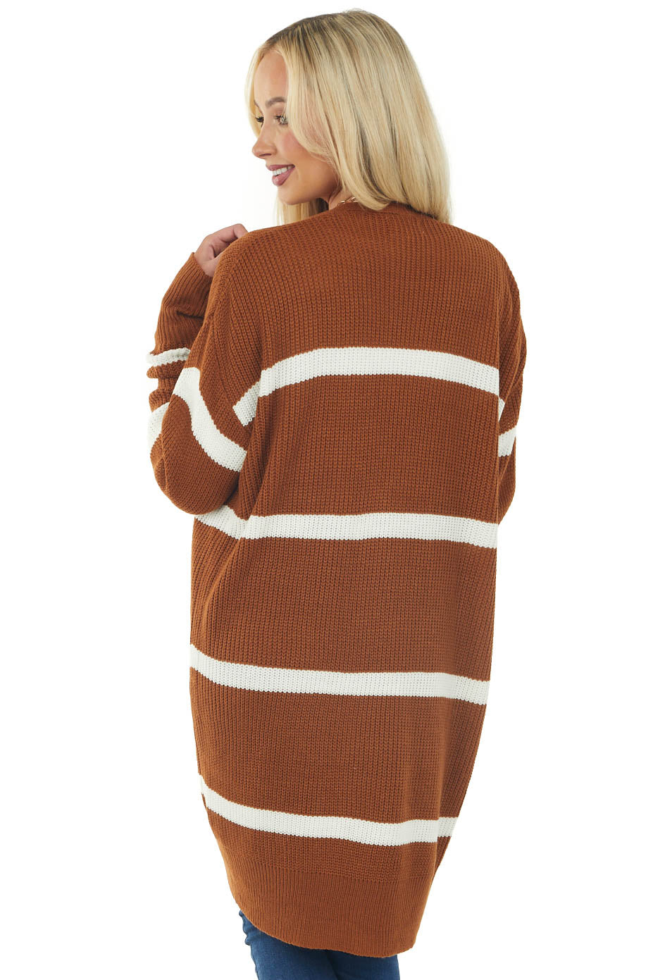 Spice and Eggshell Striped Loose Knit Cardigan