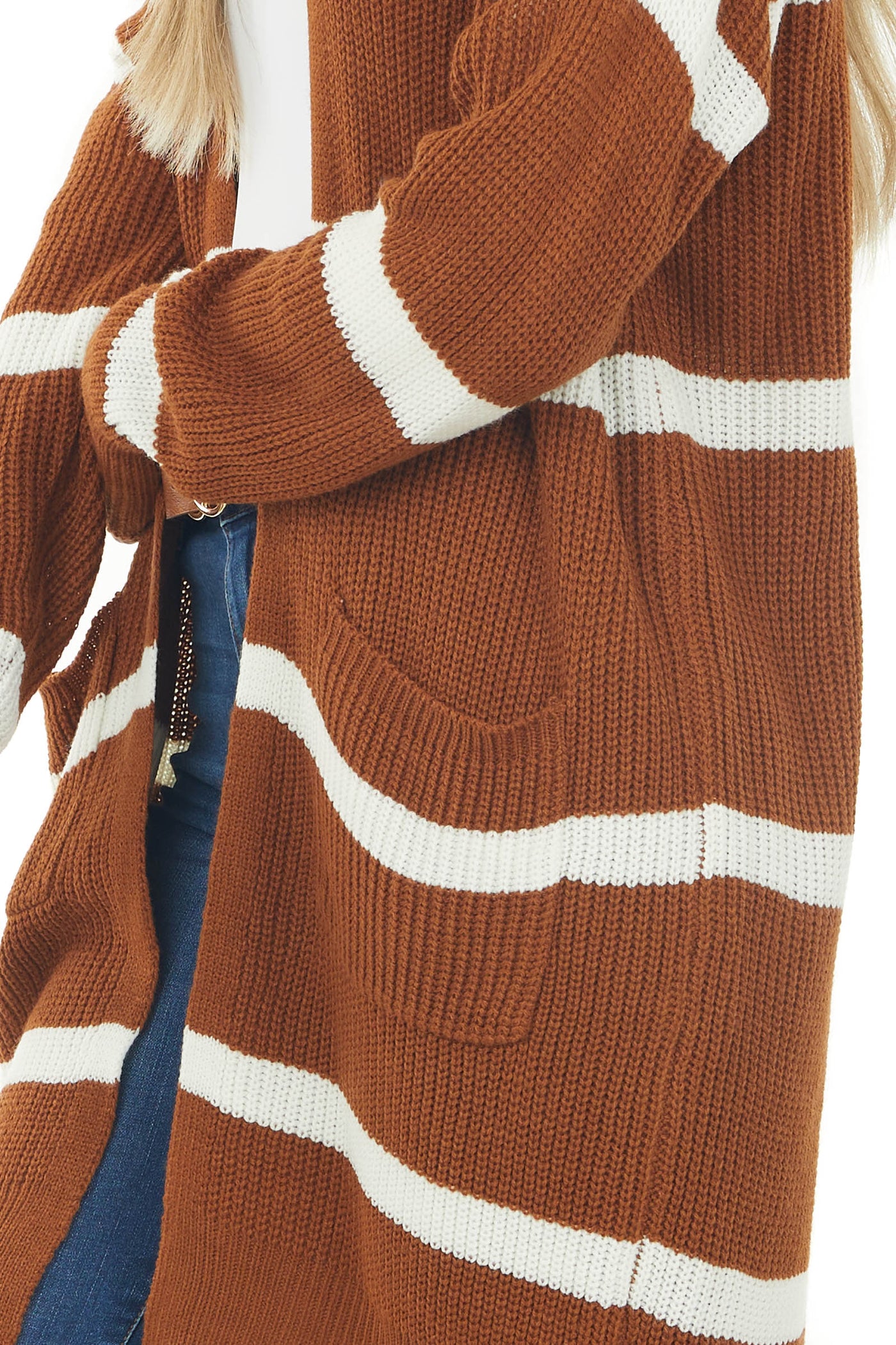 Spice and Eggshell Striped Loose Knit Cardigan