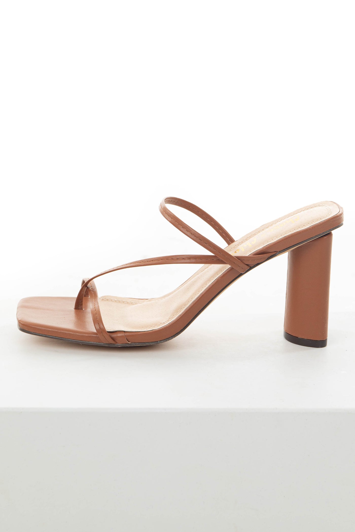 Spice Brown Square Toe Dainty Strap Heels