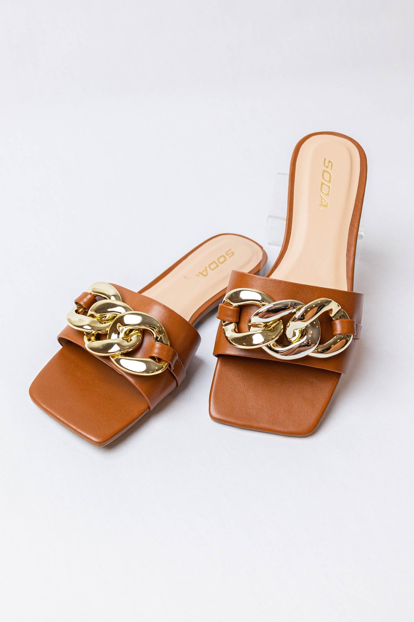 Spice Faux Leather Chain Detail Strap Sandals