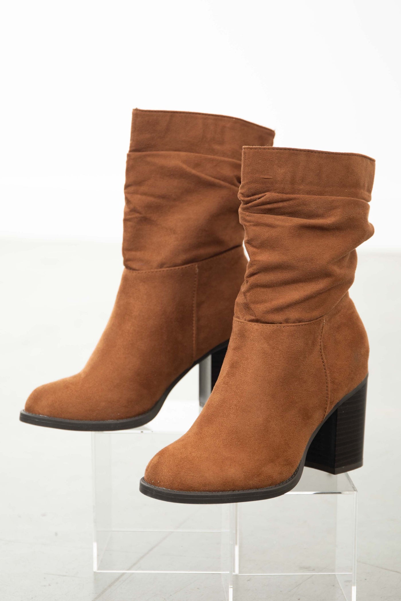 Spice Faux Suede Block Heel Scrunch Booties