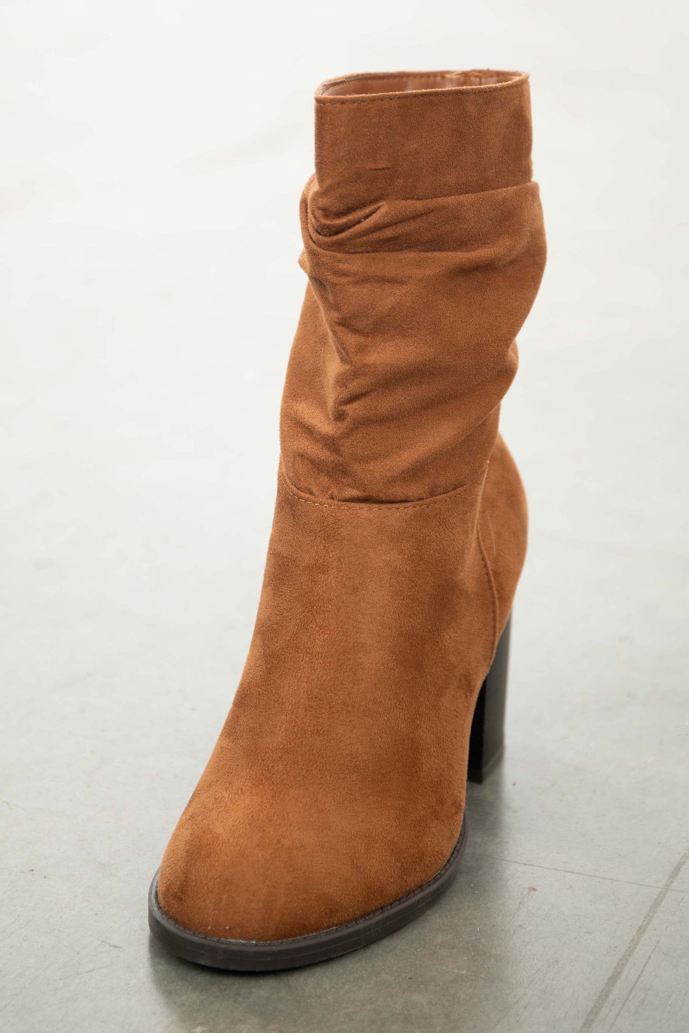 Spice Faux Suede Block Heel Scrunch Booties