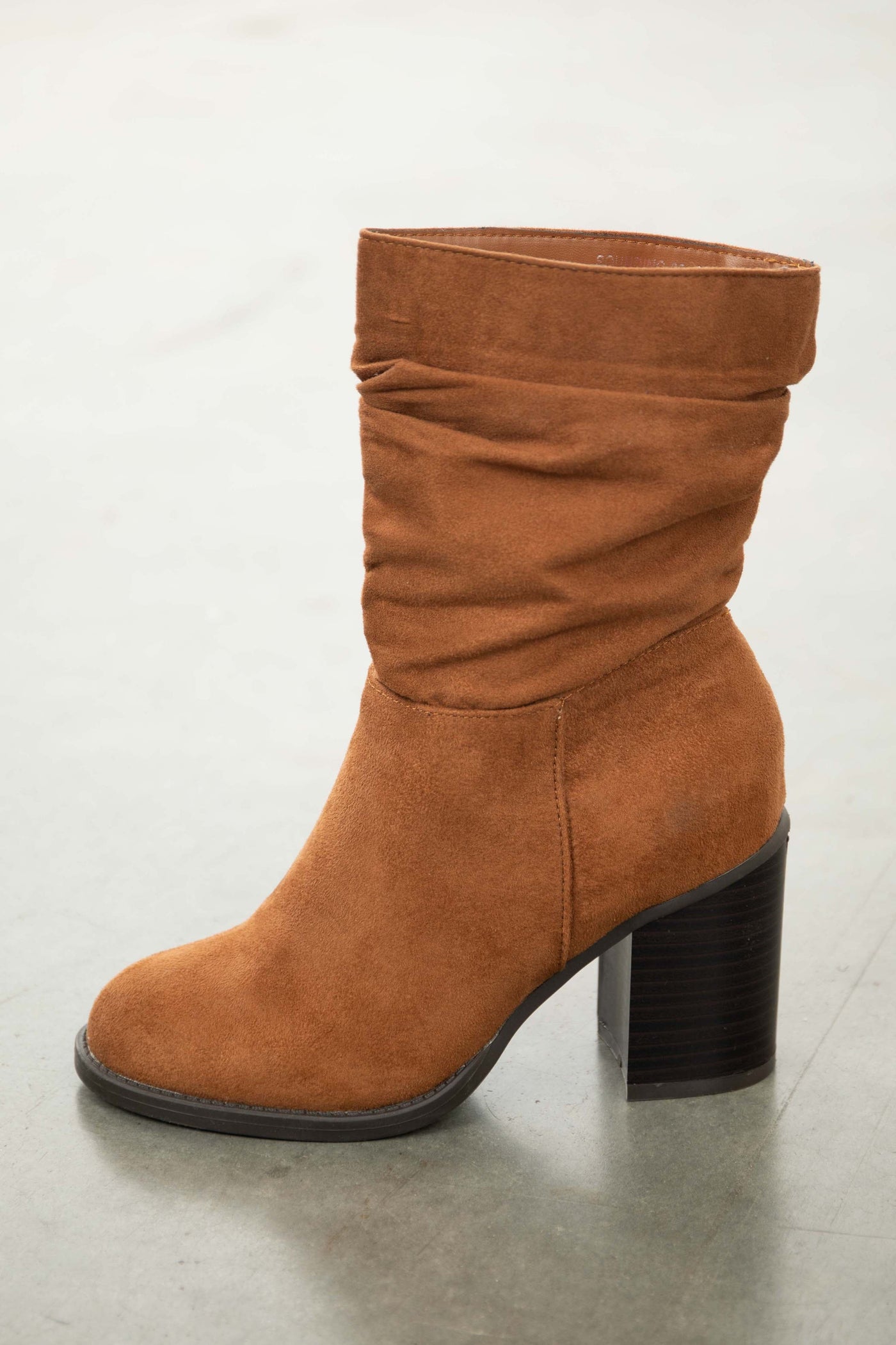 Spice Faux Suede Block Heel Scrunch Booties