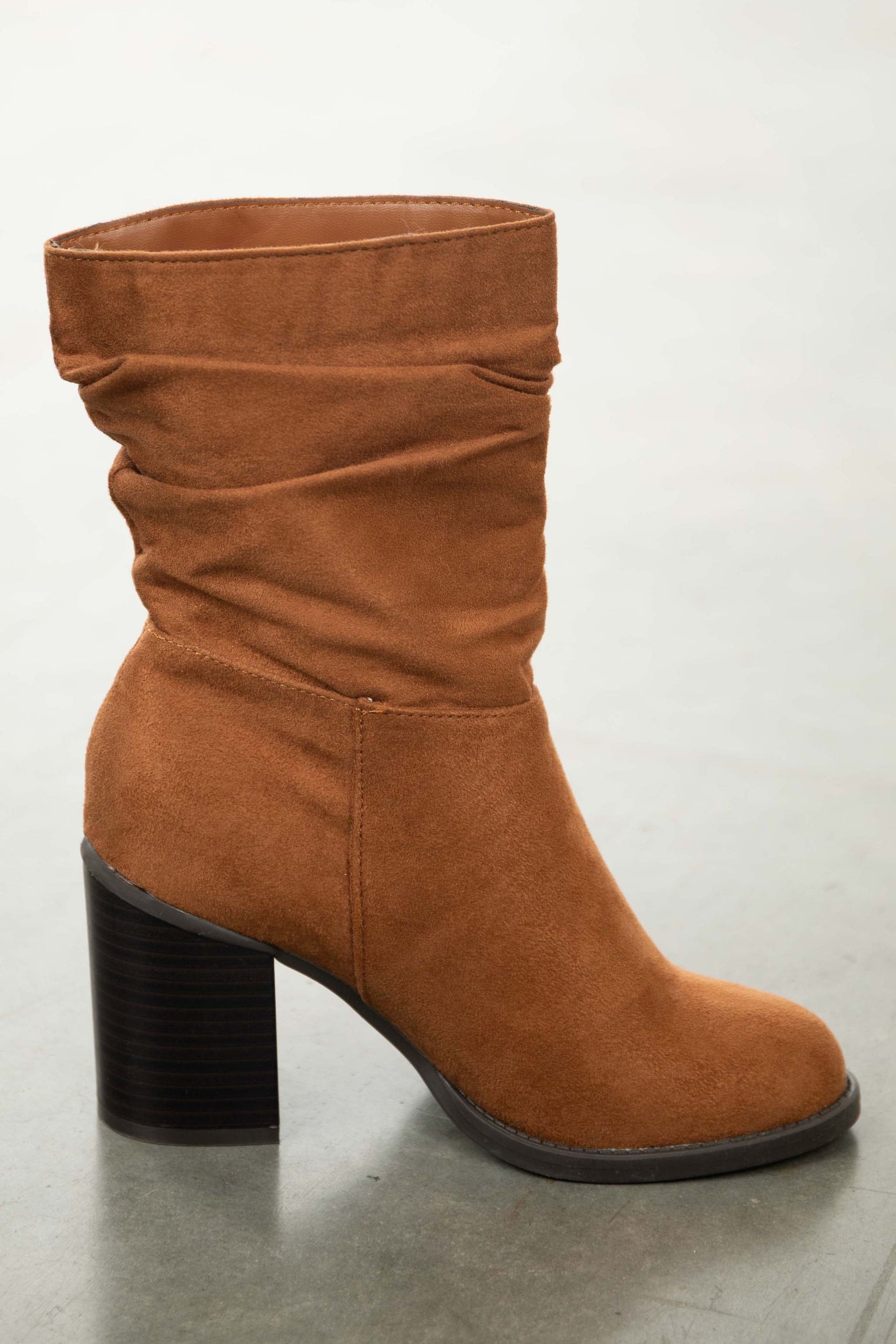 Spice Faux Suede Block Heel Scrunch Booties