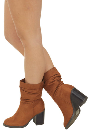 Spice Faux Suede Block Heel Scrunch Booties