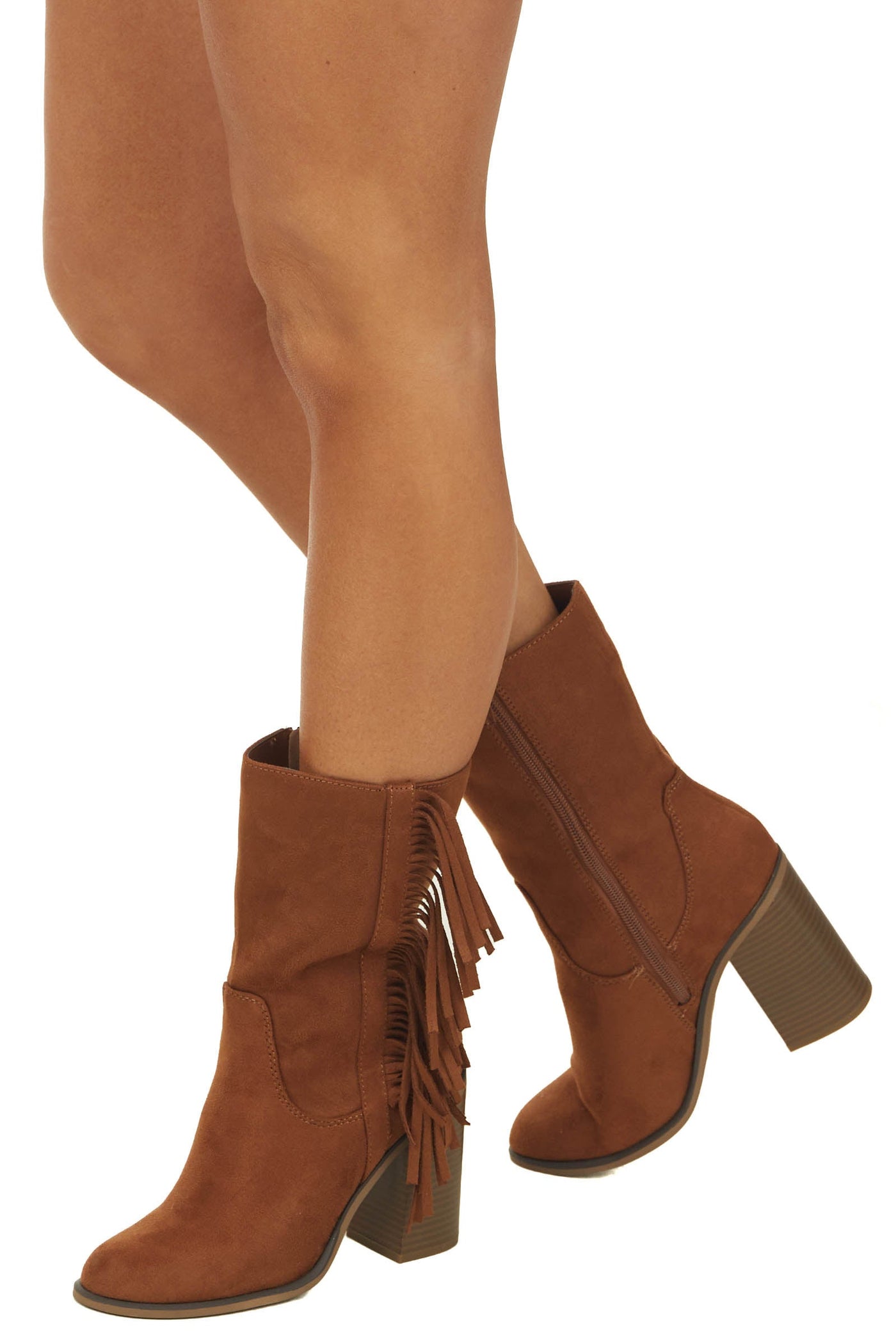 Spice Faux Suede Fringe High Heel Calf Boots