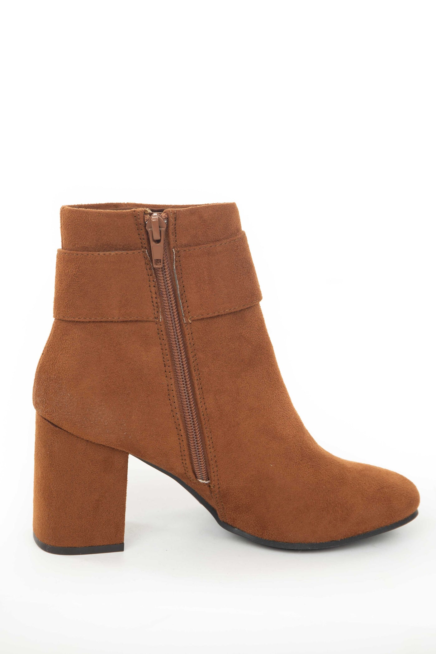 Spice Faux Suede Large Buckle Block Heel Booties