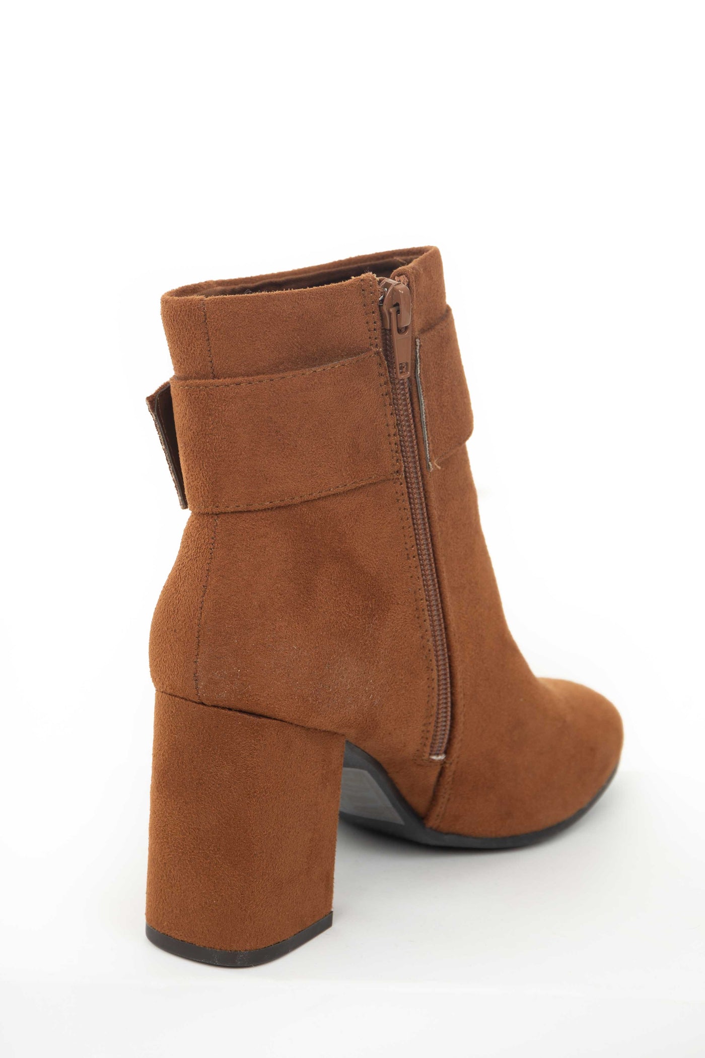 Spice Faux Suede Large Buckle Block Heel Booties