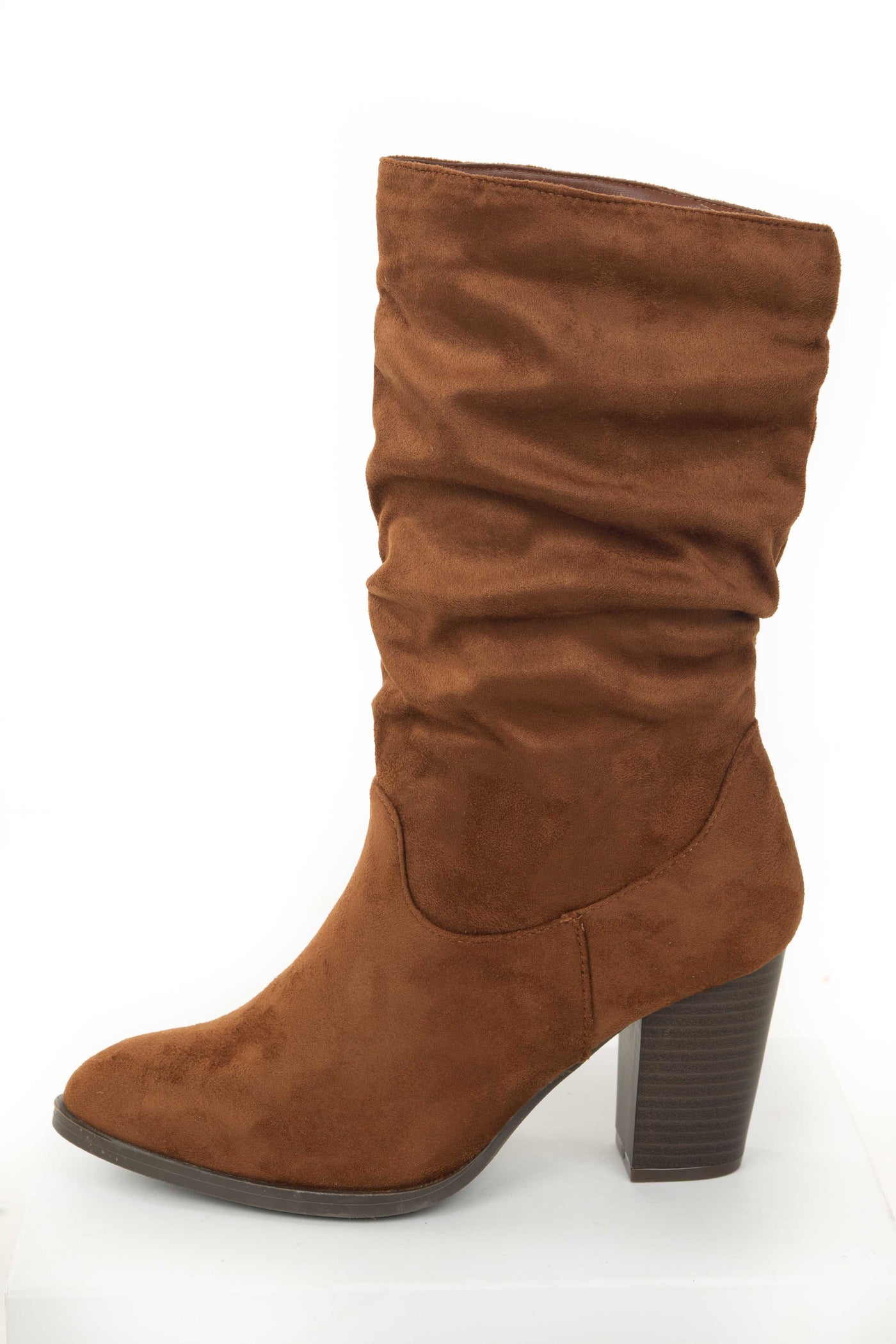Spice Faux Suede Slouchy Mid Calf Heel Boots