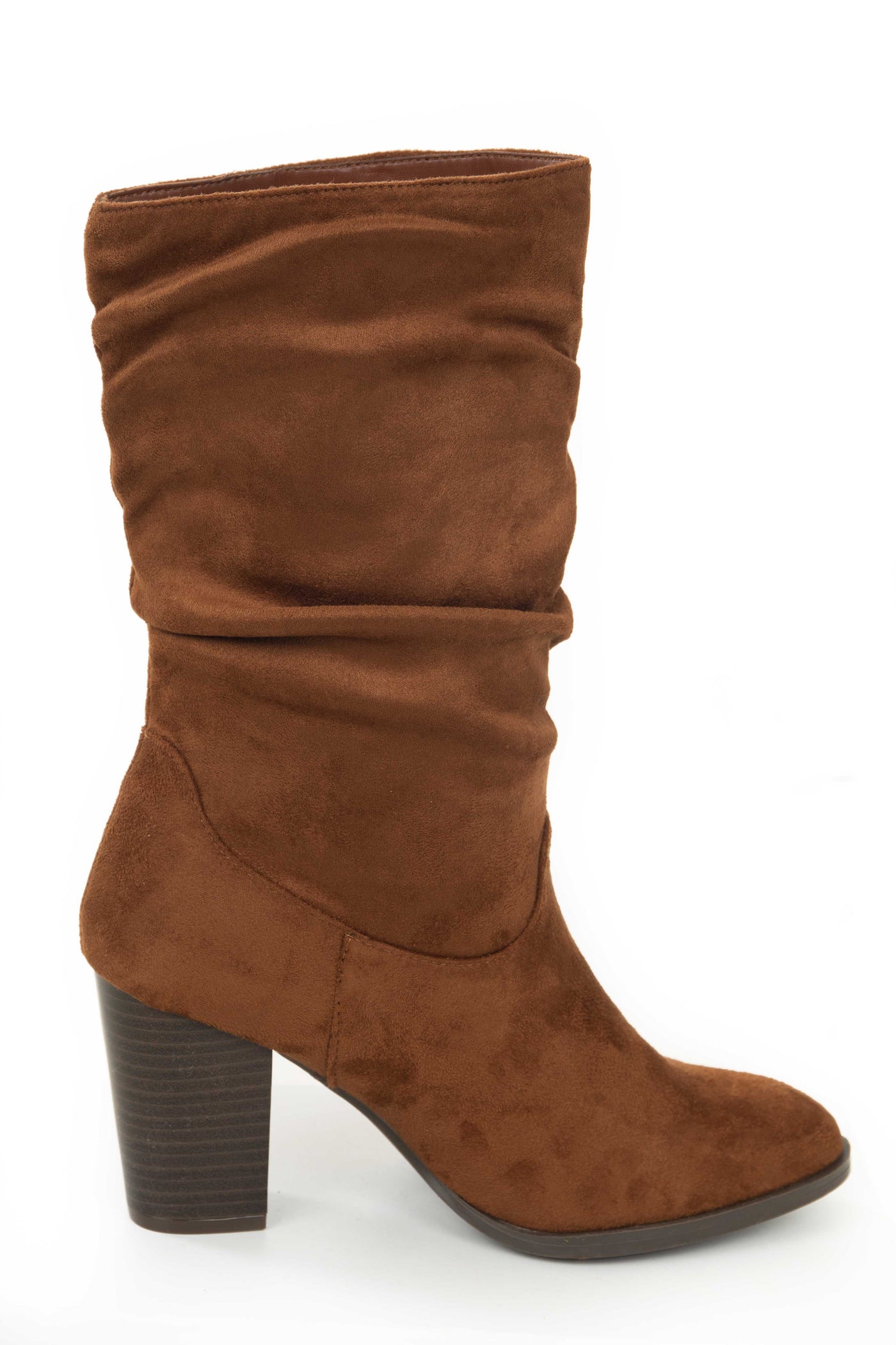 Spice Faux Suede Slouchy Mid Calf Heel Boots