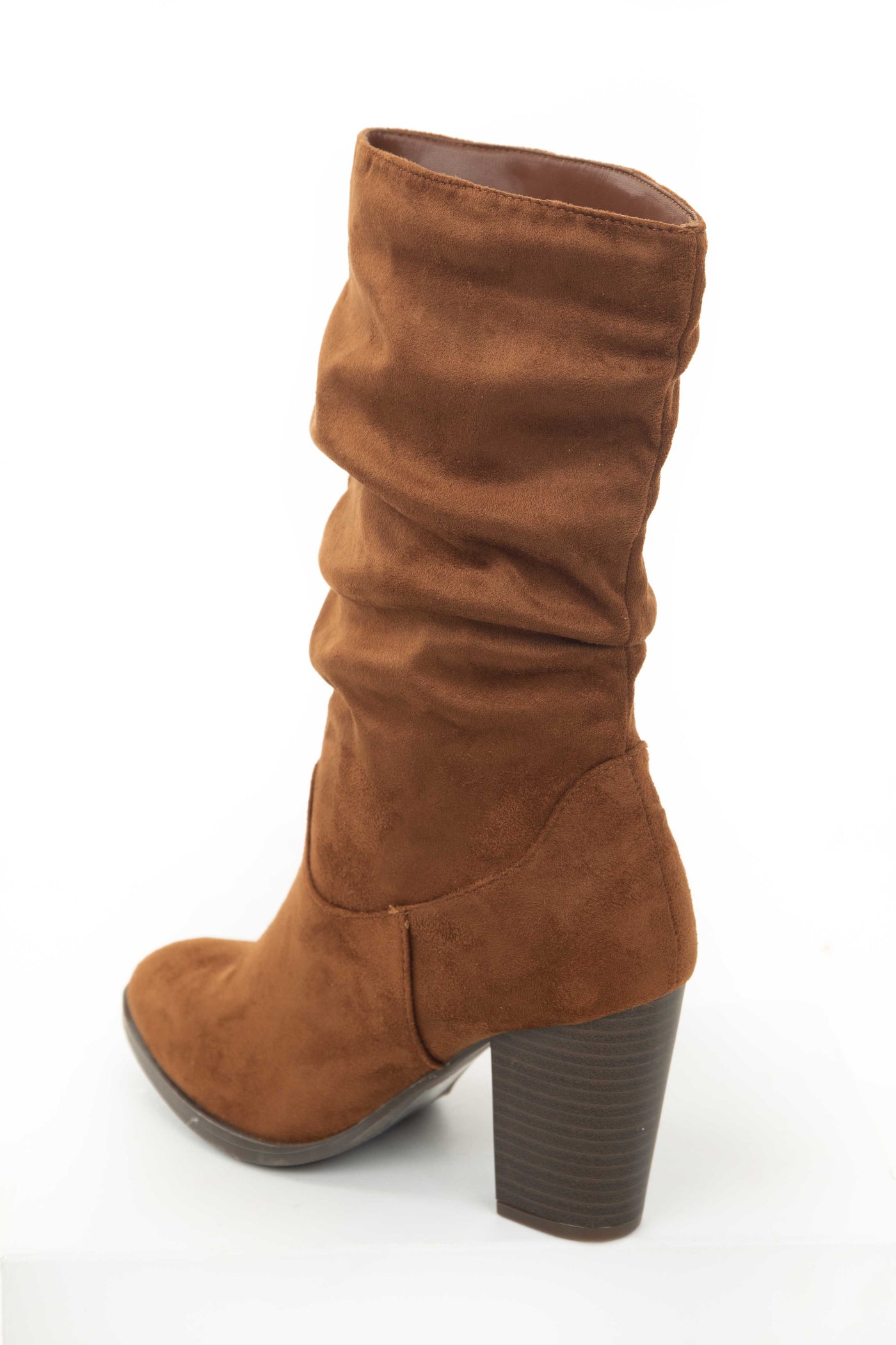 Spice Faux Suede Slouchy Mid Calf Heel Boots