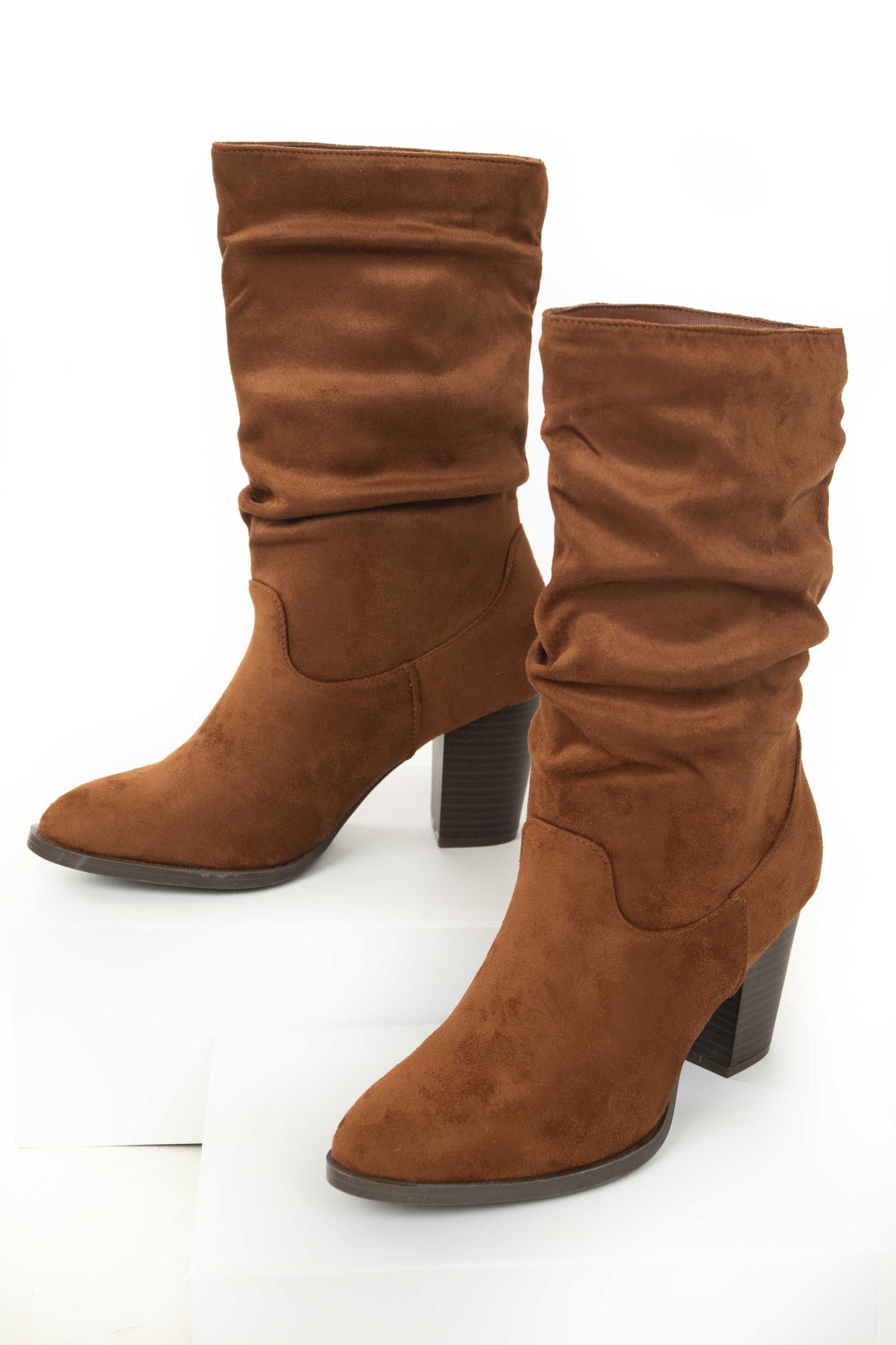 Spice Faux Suede Slouchy Mid Calf Heel Boots