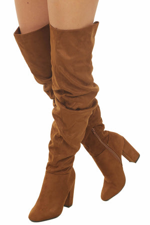 Spice Faux Suede Thigh High Scrunch Style Boots