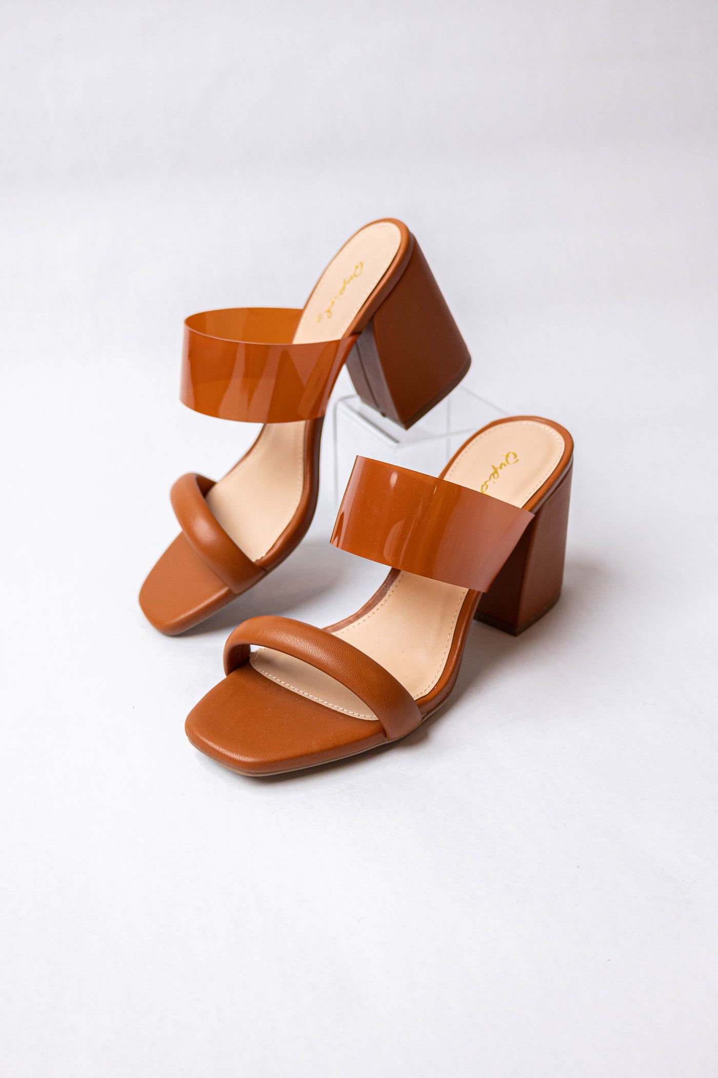 Spice Pleather Dual Band Slip On Square Toe Heels