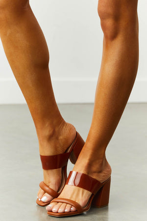 Spice Pleather Dual Band Slip On Square Toe Heels