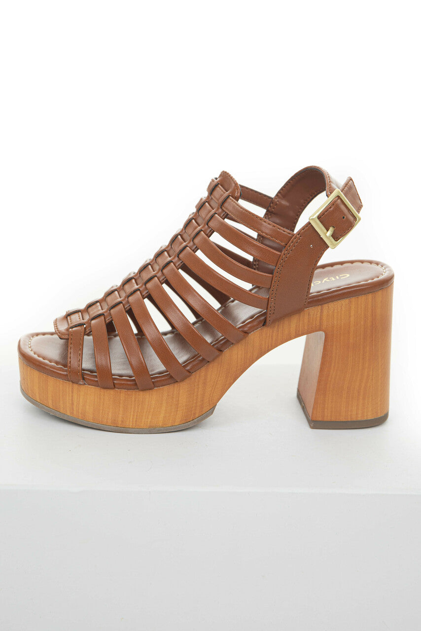 Spice Gladiator Square Toe Clog Platform Heels