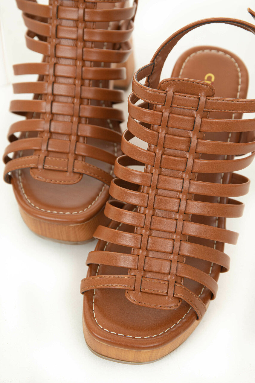 Spice Gladiator Square Toe Clog Platform Heels