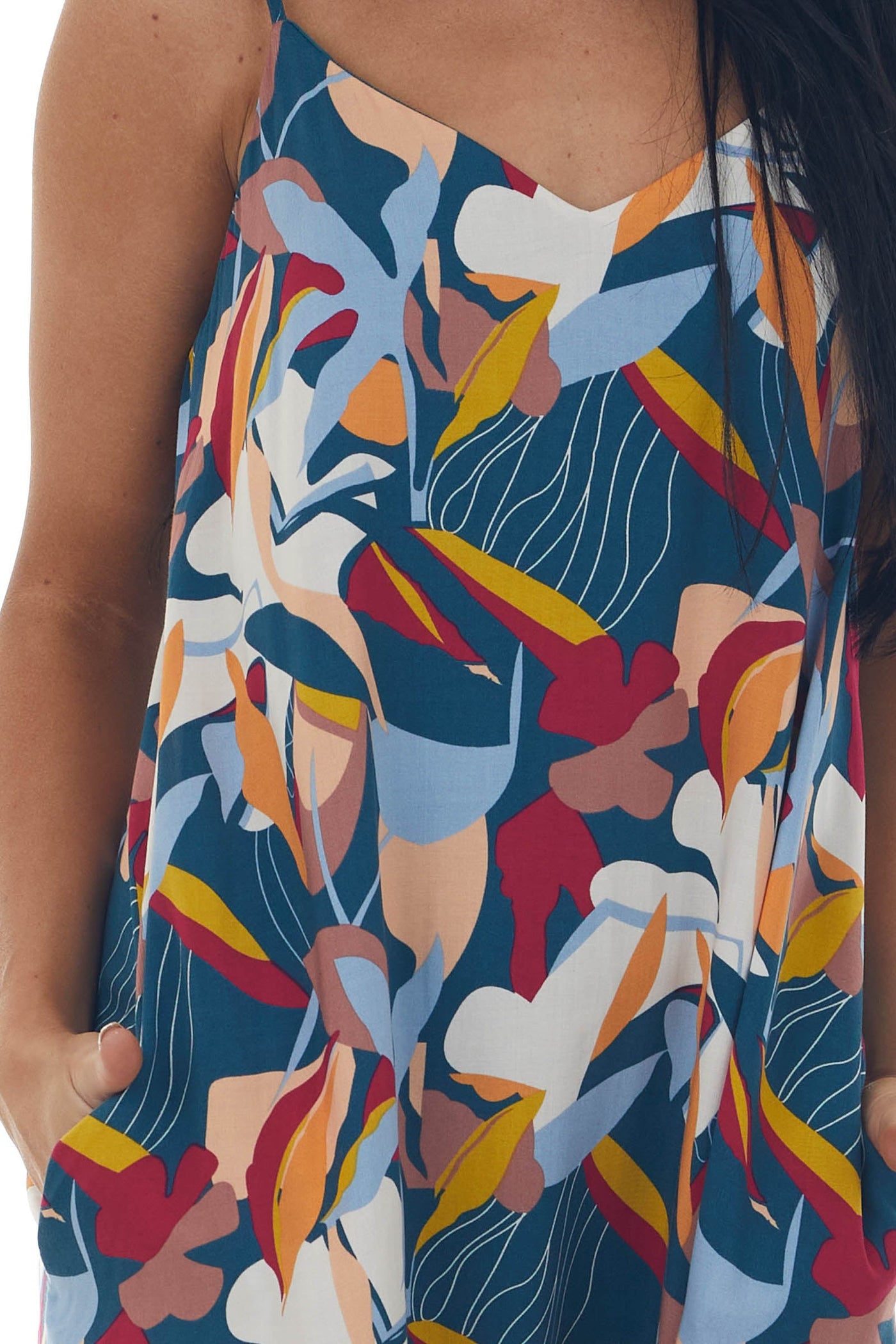 Spruce Printed Sleeveless V Neck Maxi Dress