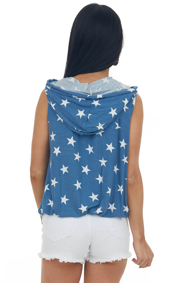 Steel Blue Americana Colorblock Hooded Tank Top