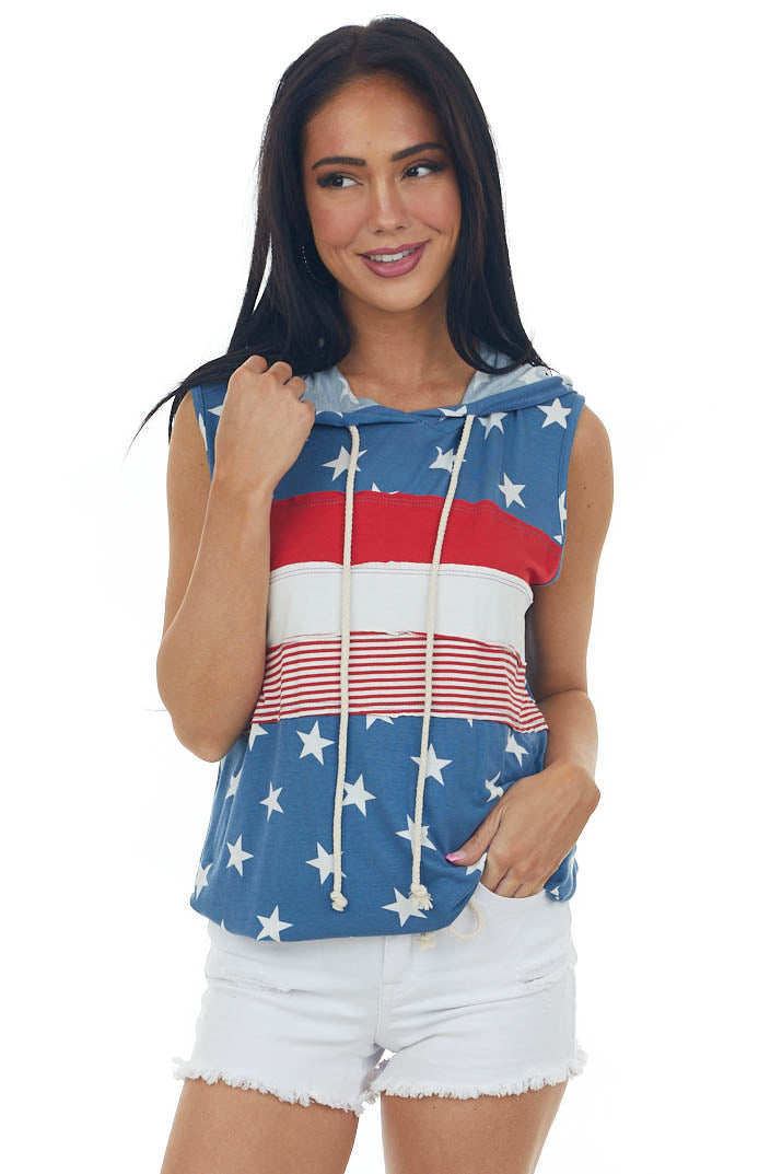 Steel Blue Americana Colorblock Hooded Tank Top