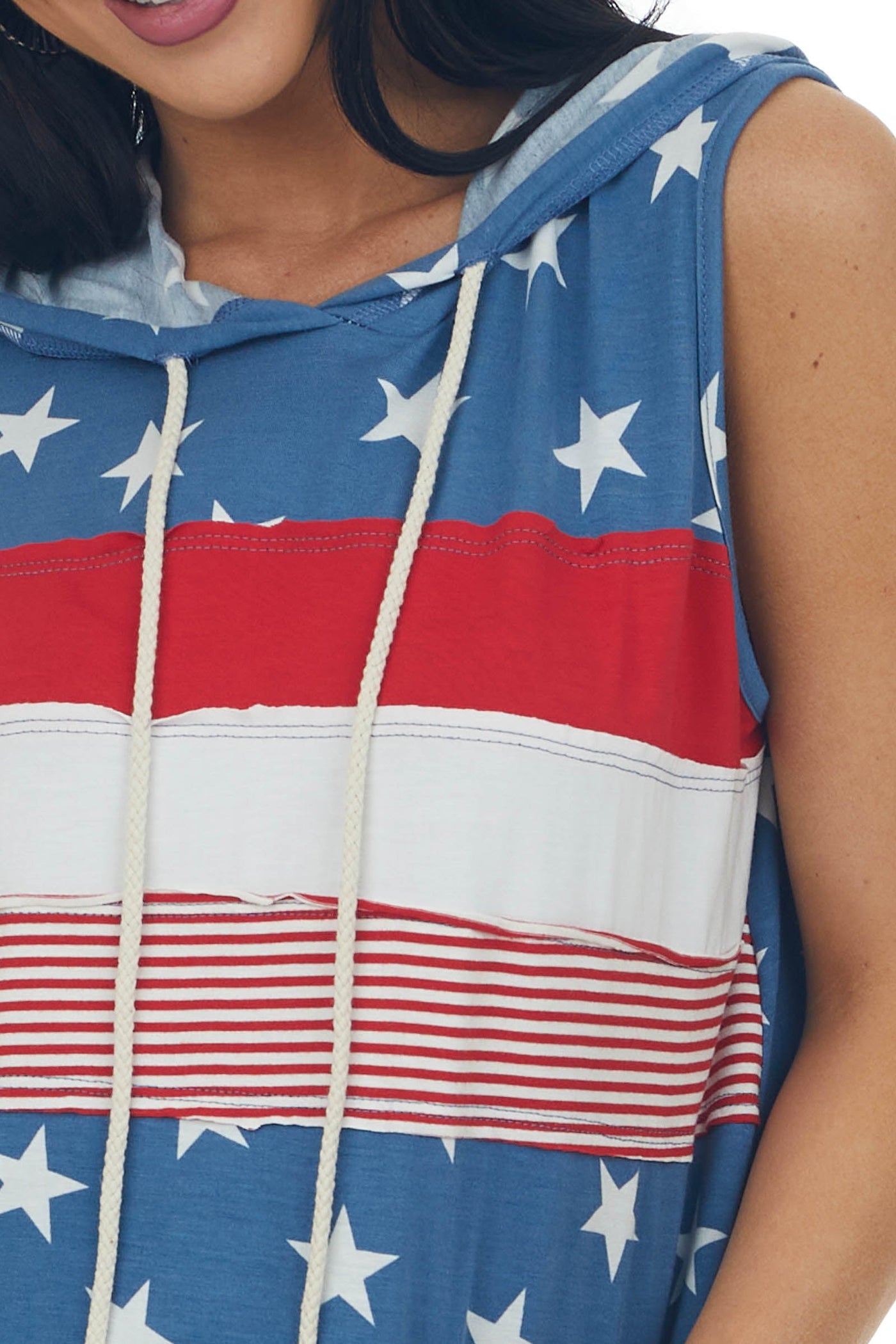 Steel Blue Americana Colorblock Hooded Tank Top