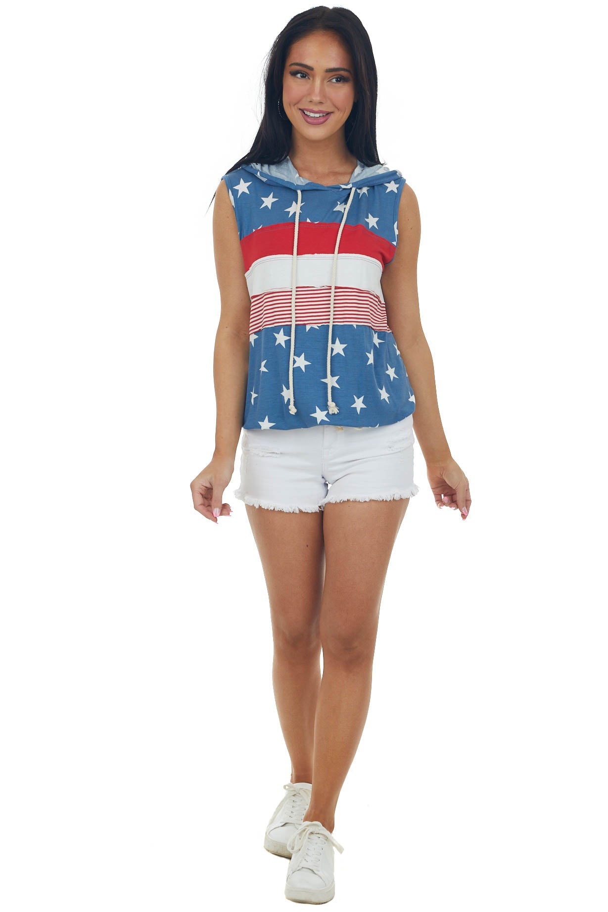 Steel Blue Americana Colorblock Hooded Tank Top