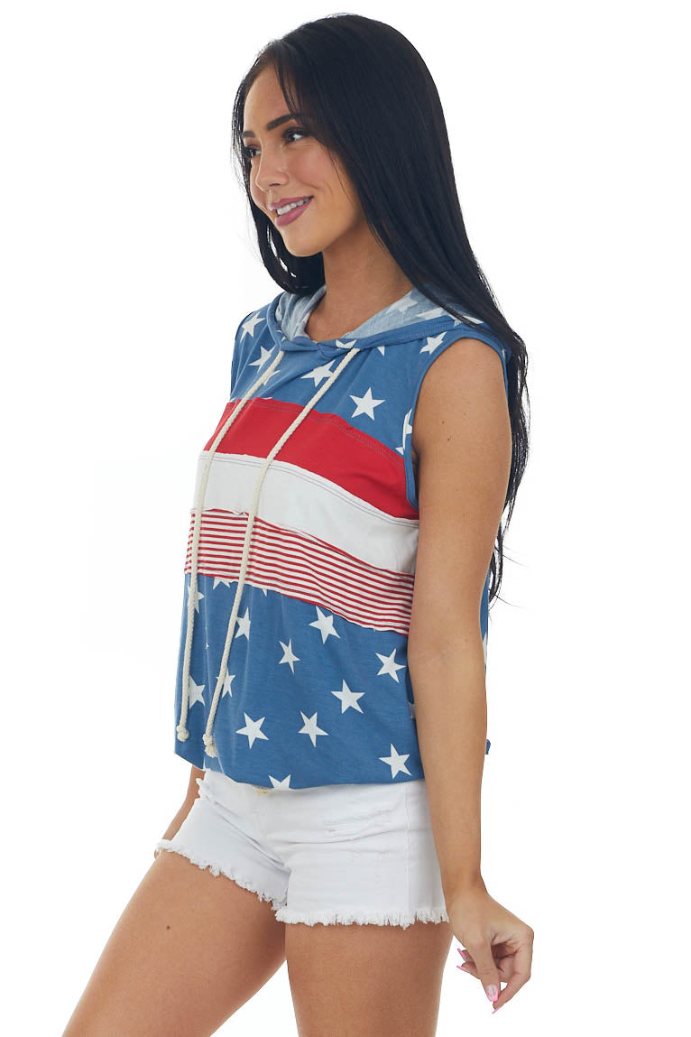 Steel Blue Americana Colorblock Hooded Tank Top
