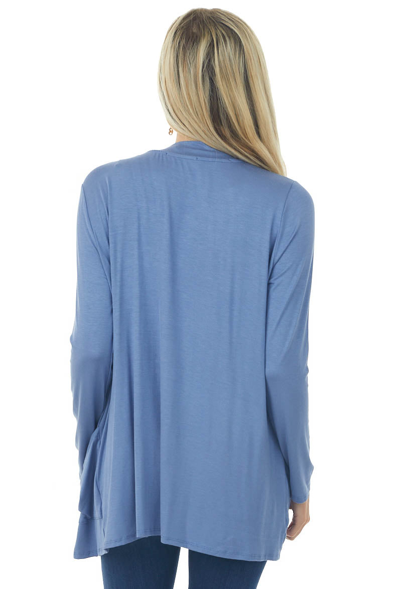 Steel Blue Open Front Cardigan with Side Pockets