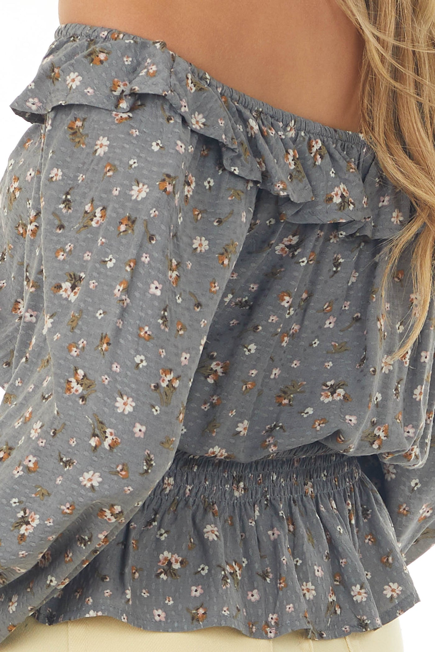 Steel Floral Off Shoulder Peplum Blouse