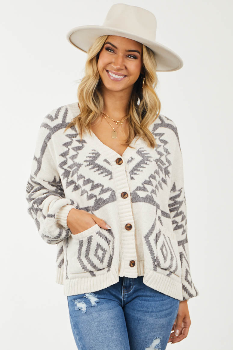 Steel Geometric Pattern Open Sweater Cardigan