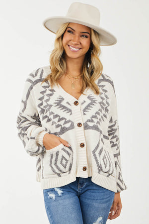 Steel Geometric Pattern Open Sweater Cardigan