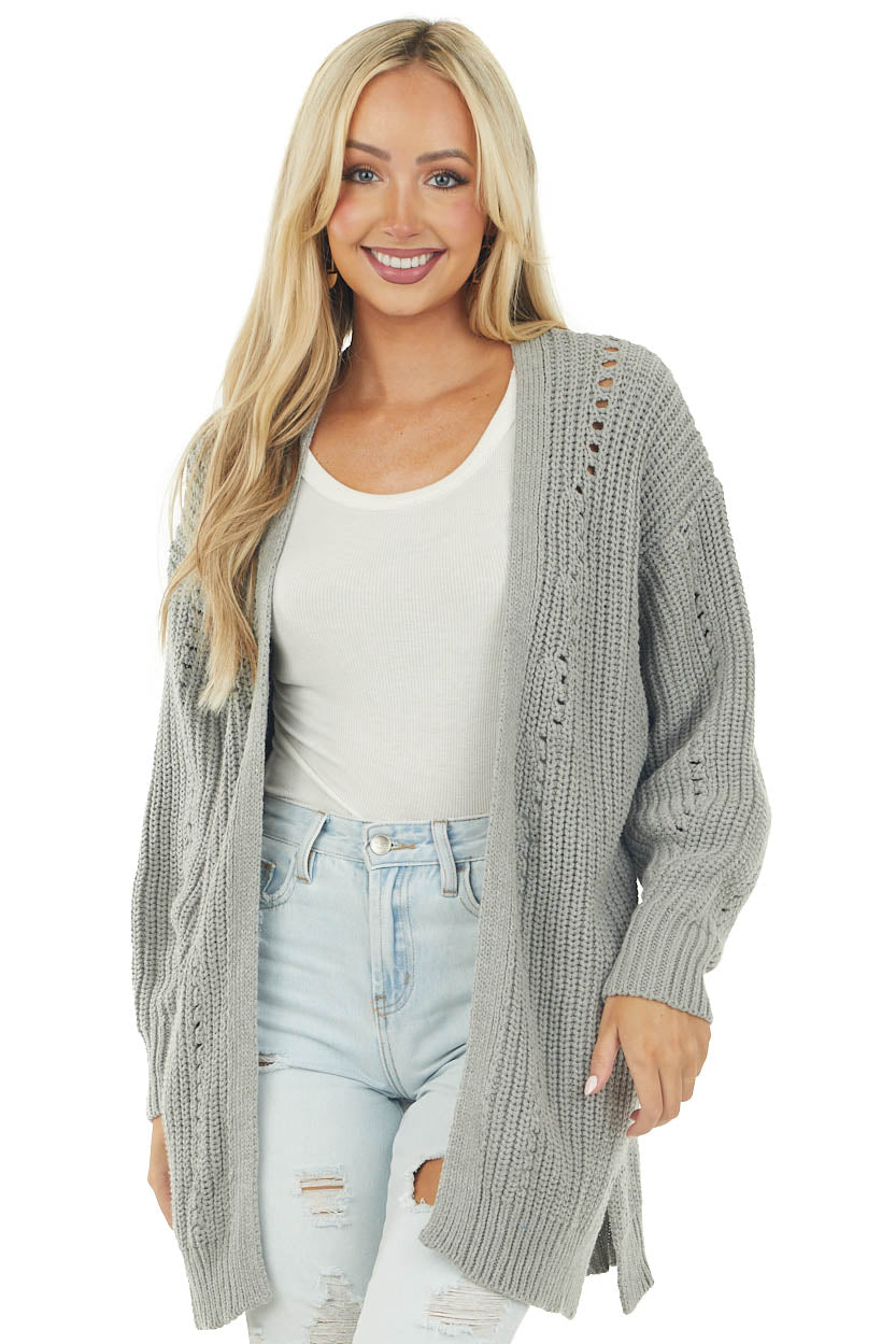 Steel Grey Side Pocket Pointelle Cardigan