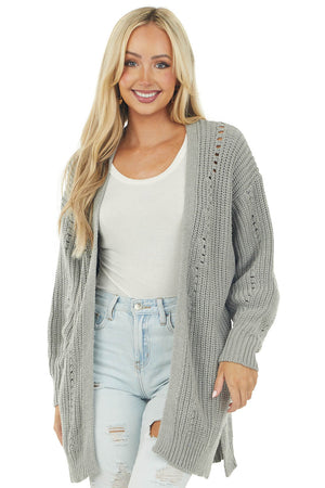 Steel Grey Side Pocket Pointelle Cardigan