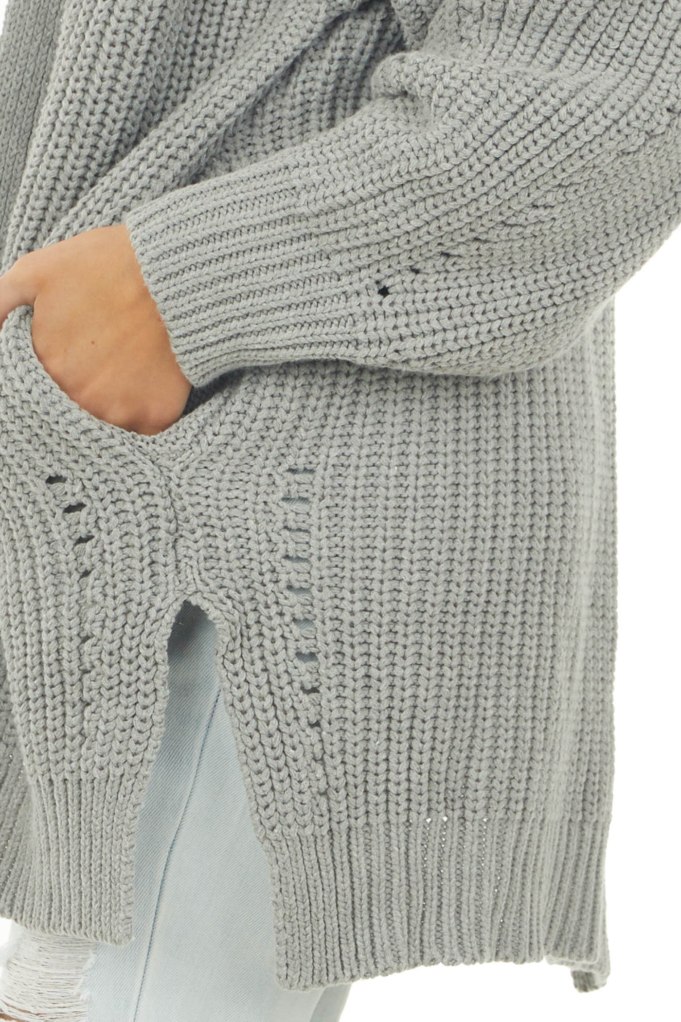 Steel Grey Side Pocket Pointelle Cardigan