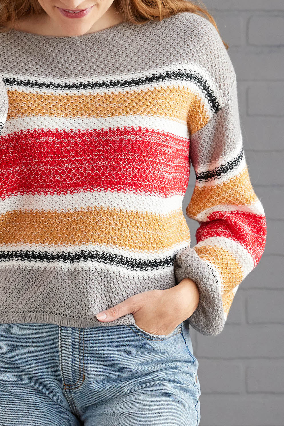 Steel Striped Long Sleeve Boat Neckline Sweater