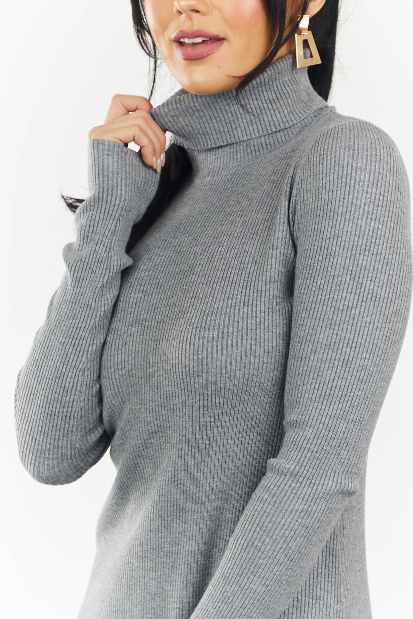 Steel Turtleneck Ribbed Knit Bodycon Dress