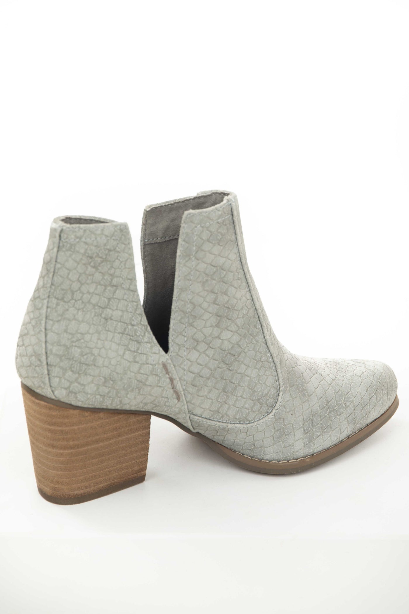 Steel Snakeskin and Faux Suede Heeled Bootie