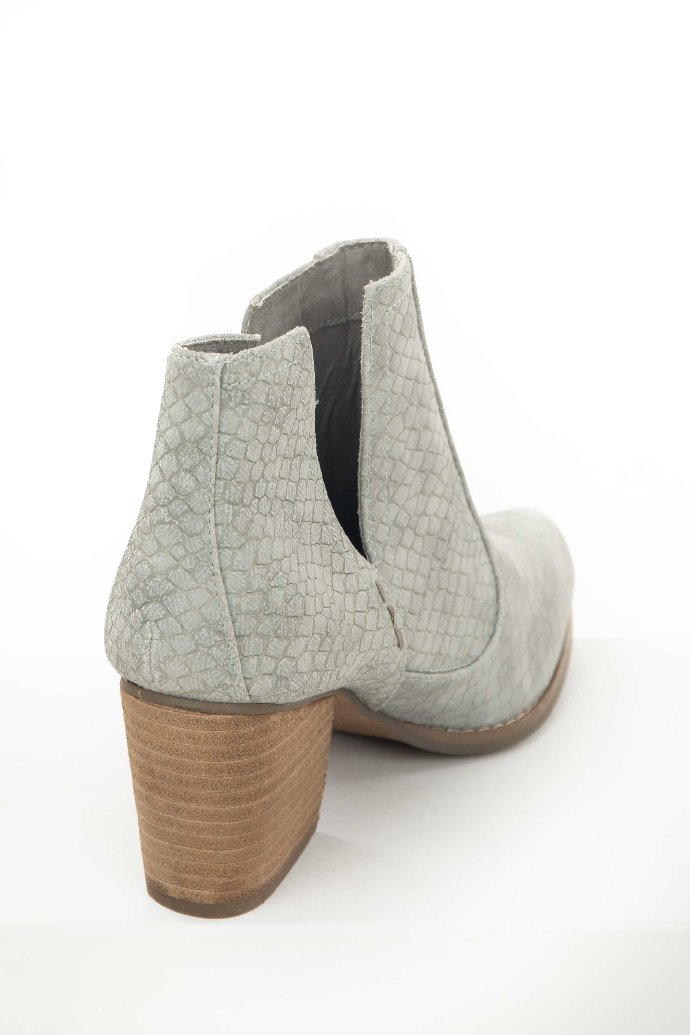 Steel Snakeskin and Faux Suede Heeled Bootie