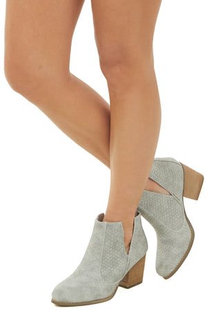 Steel Snakeskin and Faux Suede Heeled Bootie