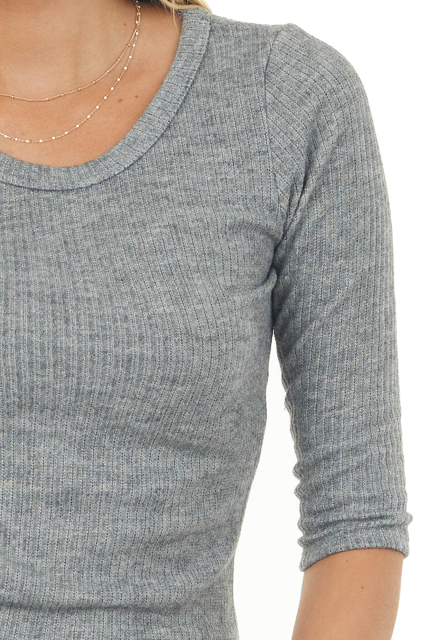 Stone 3/4 Sleeve Fitted Ribbed Knit Dress