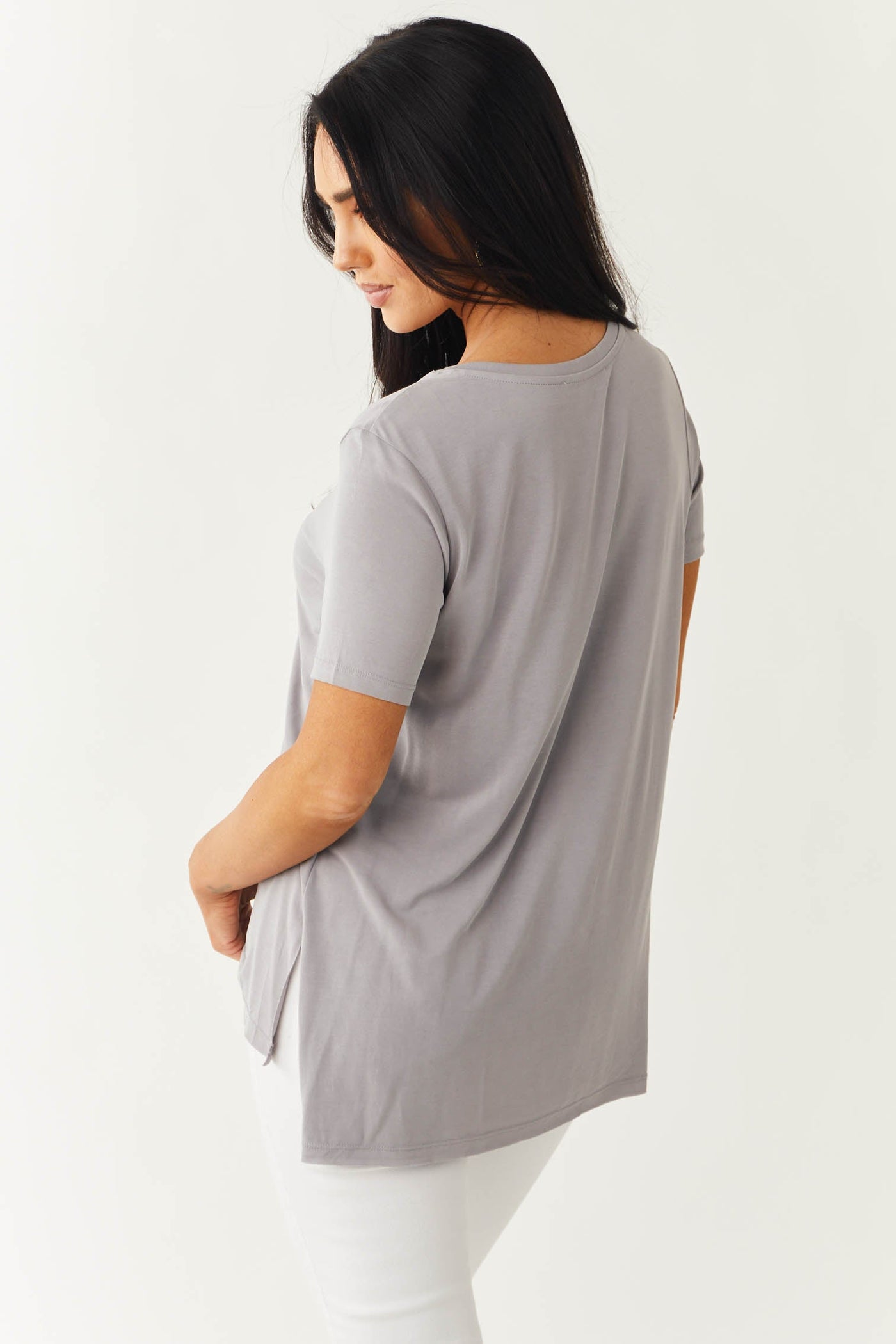 Stone Grey Lightweight Short Sleeve Knit Top